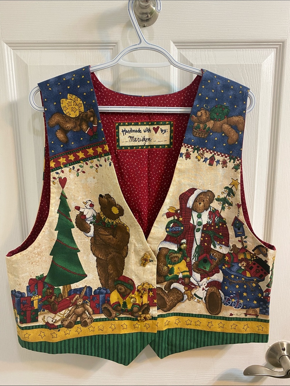 Handmade Christmas Jingle Teddy Bears Vest Bells Vintage 90s Women’s Size XL